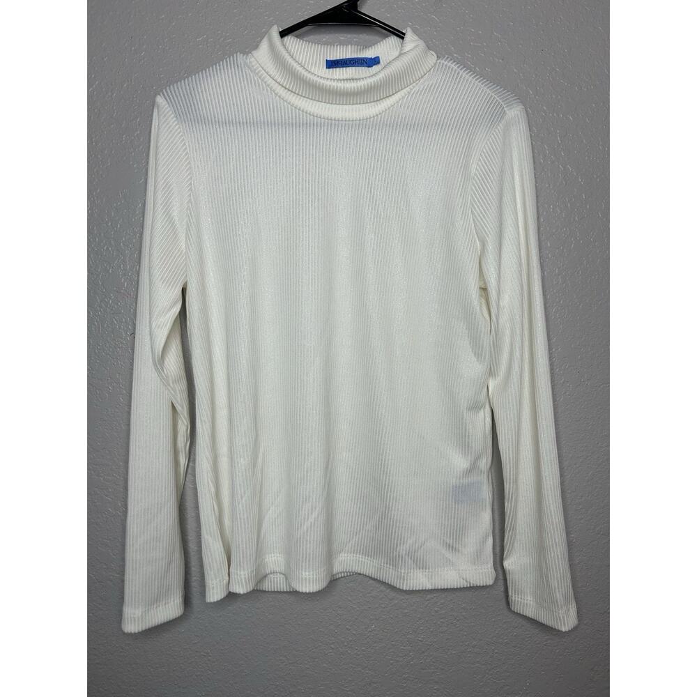 J McLaughlin Cream Ribbed Shimmer Fitted Long Sleeve Turtleneck Sweater‎ Large